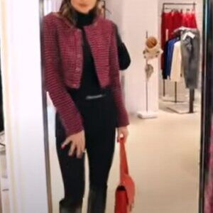 NWT Zara BLOGGER FAVE Textured Tweed Cropped Blazer Jacket Dark Pink Size S